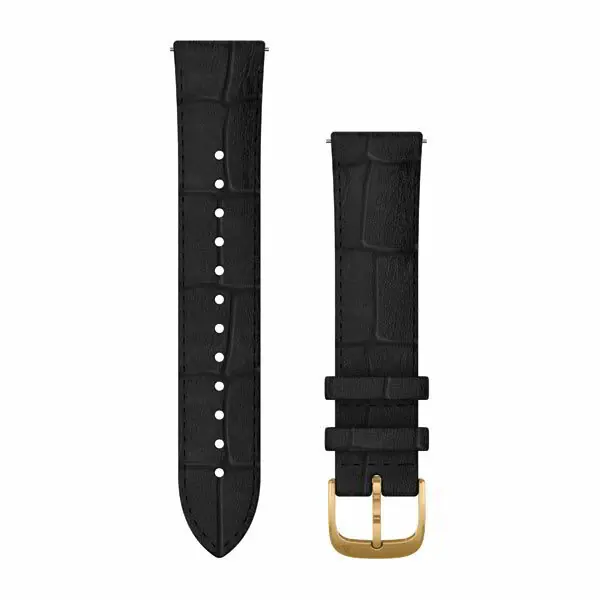 Gereduceerde Prijs Garmin Óraszíj 20 mm fekete bőr, 24K arany PVD csat (Quick Release) Vivomove 3