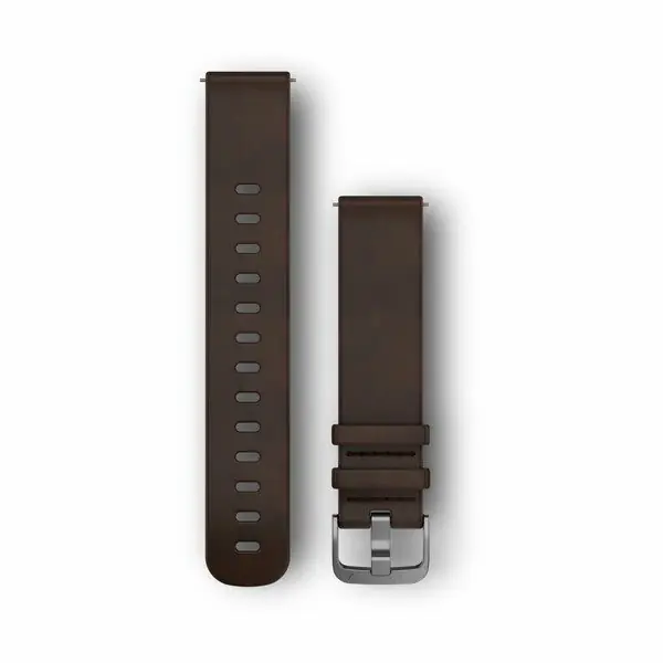 Snelle Levering Garmin Óraszíj 20 mm sötétbarna bőr, ezüst csat (Quick Release) Vivomove HR