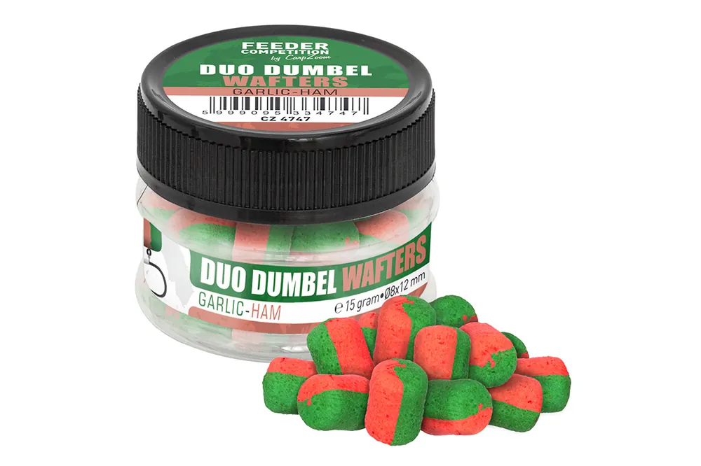 FC Duo Dumbel Wafters horogcsali, o10x14 mm, fokhagyma, sonka, 15 g Exclusieve Aanbieding