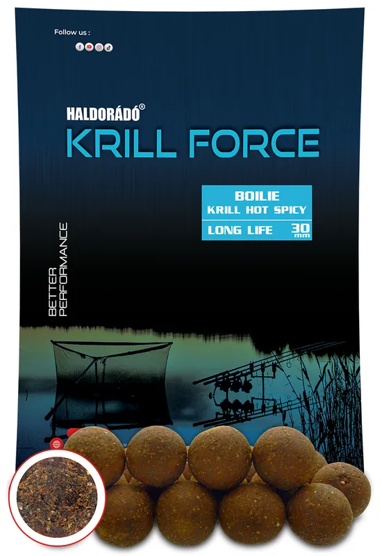 Voordeelprijs Haldorádó KRILL FORCE Boilie Long Life 30 mm - Krill Hot Spicy