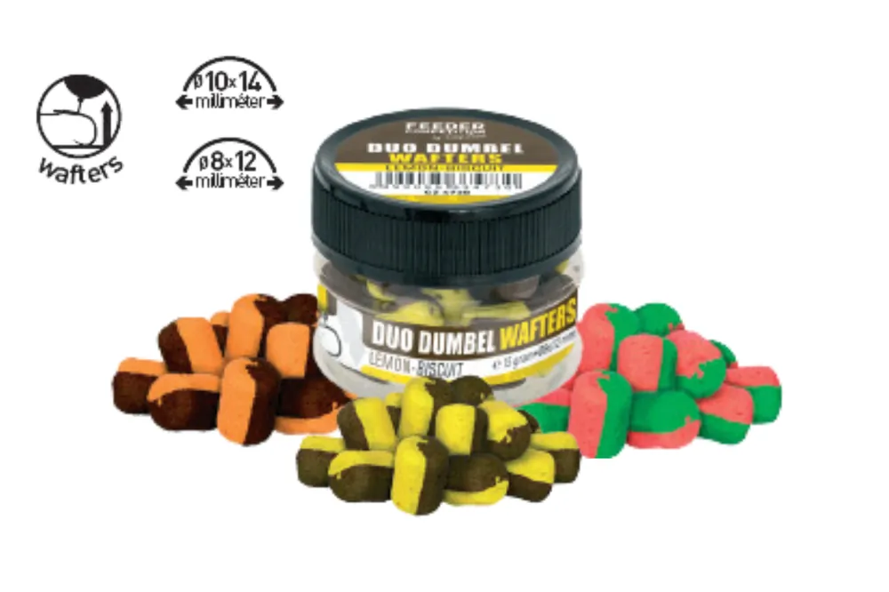Weekendaanbieding FC Duo Dumbel Wafters horogcsali, o10x14 mm, mangó, barack, 15 g