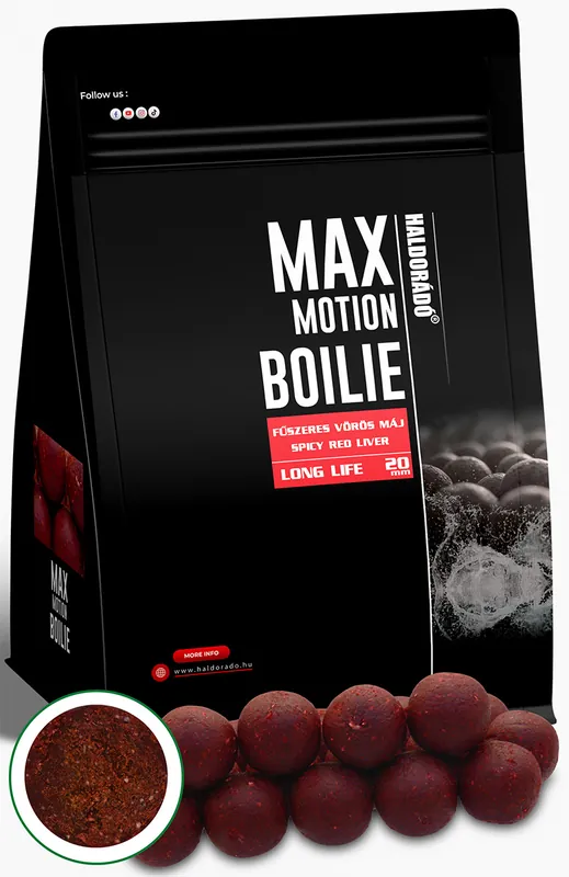 Express Levering HALDORÁDÓ MAX MOTION Boilie Long Life 20 mm - Fűszeres Vörös Máj
