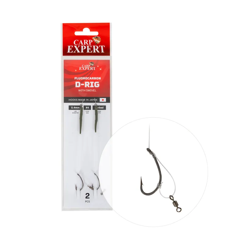 Gratis Retour Carp Expert Fluorcarbon D-Rig With Swivel előkötött előke