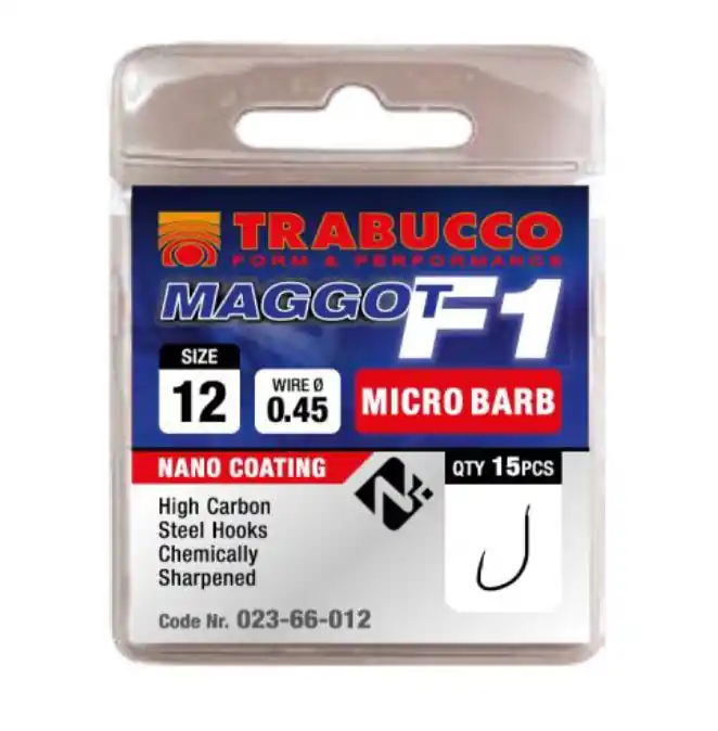 Trabucco F1maggot mikro szakállas horog 18 15 db Exclusieve Aanbieding