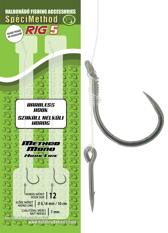 Haldorádó SpéciMethod Rig5 Mono 7mm / 12 barbless előkötött előke Betaalbaar