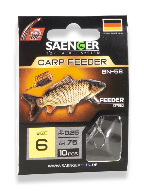 Uitverkoop SAENGER Carp Feeder előkötött horog 12 / 75cm / 10db