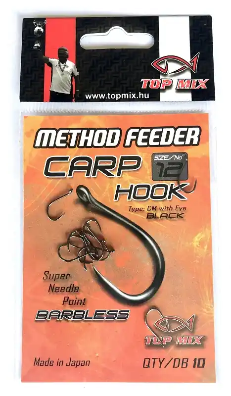 Top Mix Method Feeder Carp Hook Barbless 12 horog Gratis Retour