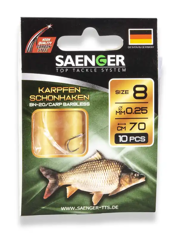 Favoriet SAENGER Carp Barbless előkötött horog / 70cm / 10db