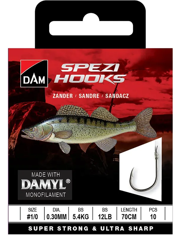 Must-Have DAM SPEZI ZANDER előkötött süllőző horog 1/0 0.30MM 5.4KG 70CM 10PCS