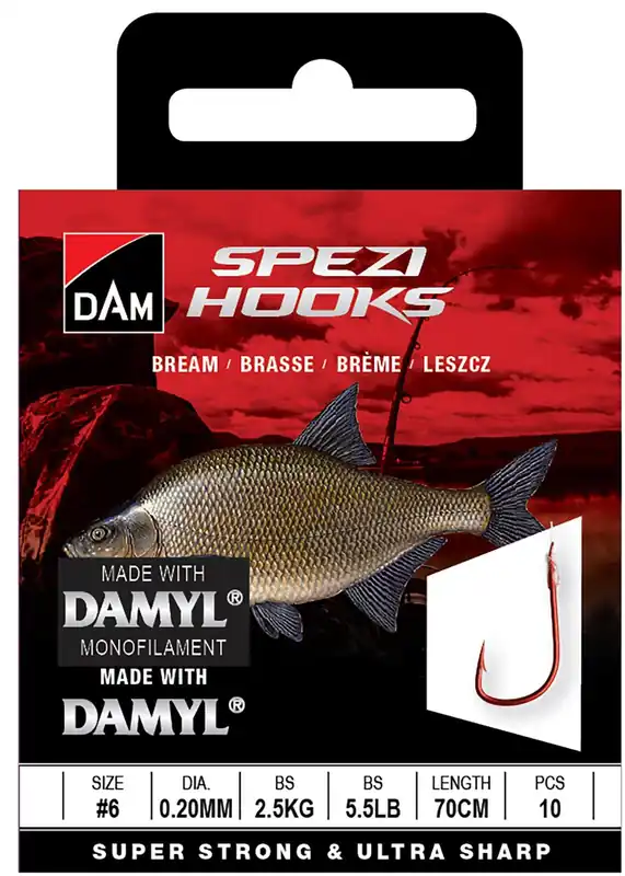 DAM SPEZI BREAM 14 0.16MM 1.8KG 70CM 10PCS előkötött előke Seizoensaanbieding