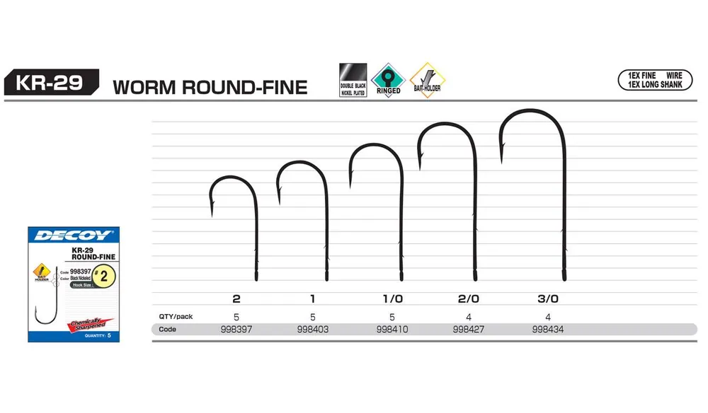 Horog Decoy Worm Kr-29 Round Fine 3/0 Finale Uitverkoop