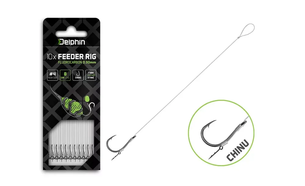 Gecertificeerd Delphin Fluoro Sting Feeder Rig / 10db (12cm/0,30mm/Chinu 4)