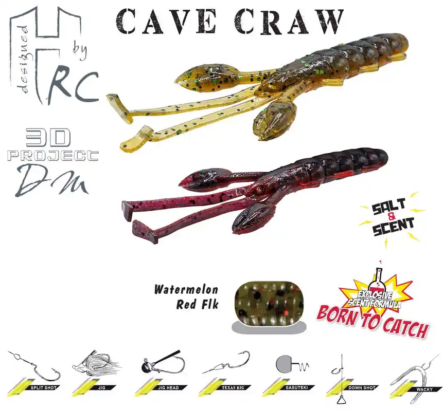 Beperkte Voorraad Herakles Cave Craw 3.8" 9.6cm Watermelon Red Flakes gumirák