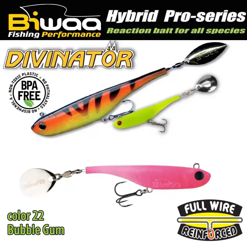 Direct Verzonden Biwaa Divinator Mini 9.5cm 9g 22 Bubble Gum tail spinner