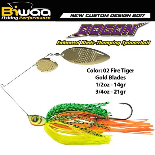 Gratis Retour Biwaa Spinnerbait Dogon 1/2Oz 14g 02 Fire Tiger-Gold Blades