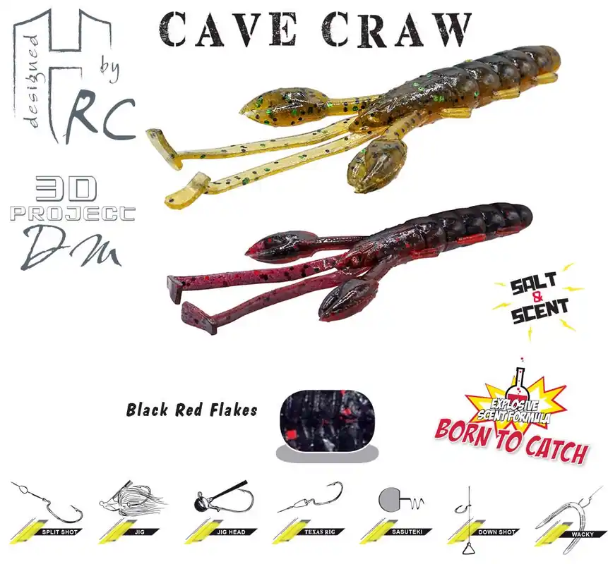 Laatste Kans Herakles Cave Craw 3.8" 9.6cm Black Red Flakes gumirák