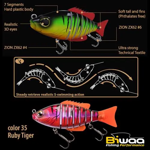 Biwaa Swimbait Seven S4" 10cm 17g 35 Ruby Tiger wobbler Gereduceerde Prijs