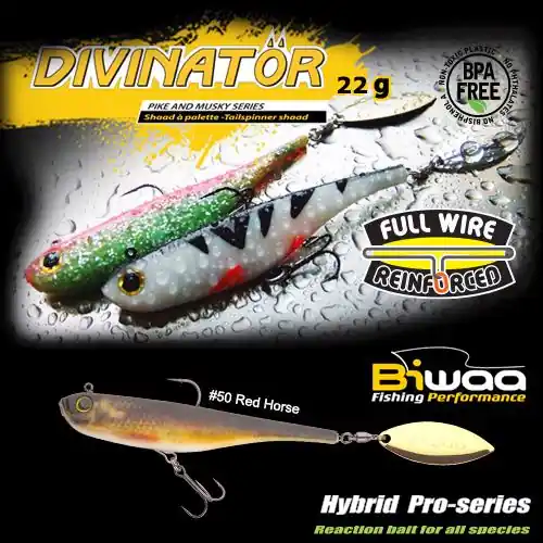 Biwaa Divinator Medium 18cm 35g 50 Red Horse tail spinner Nieuw