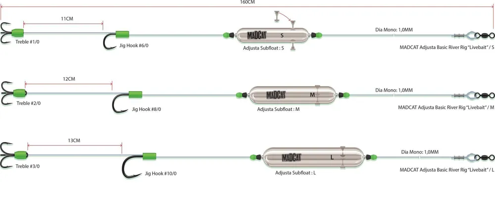 Laatste Versie MADCAT ADJ. BASICRR LB 160CM1.00MM 2/0 8/0 40G harcsázó előkötött szerelék