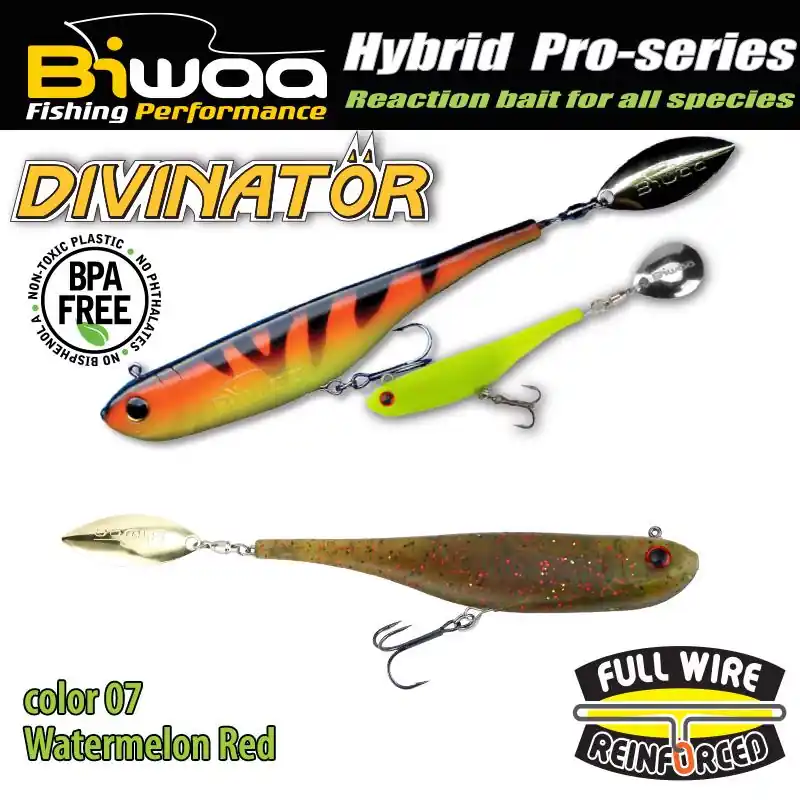 Beperkte Voorraad Biwaa Divinator Mini 9.5cm 9g 07 Watermelon Red tail spinner