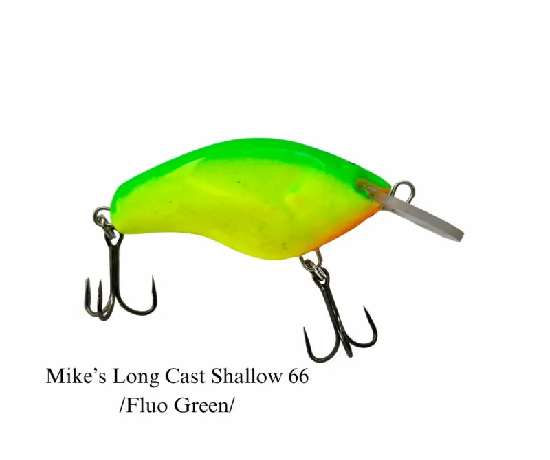 Uitverkoop Mike‘s Long Cast wobbler 66 mm 18g Fluo Green Fluo Zöld Shallow