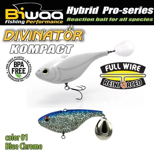 Biwaa Divinator Kompact 90 9cm 55g 01 Blue Chrome tail spinner Gratis Retour