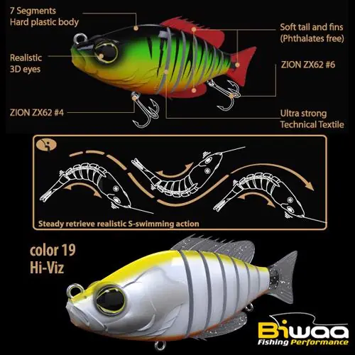 Snelle Levering Biwaa Swimbait Seven S4" 10cm 17g 19 Hi-Viz wobbler