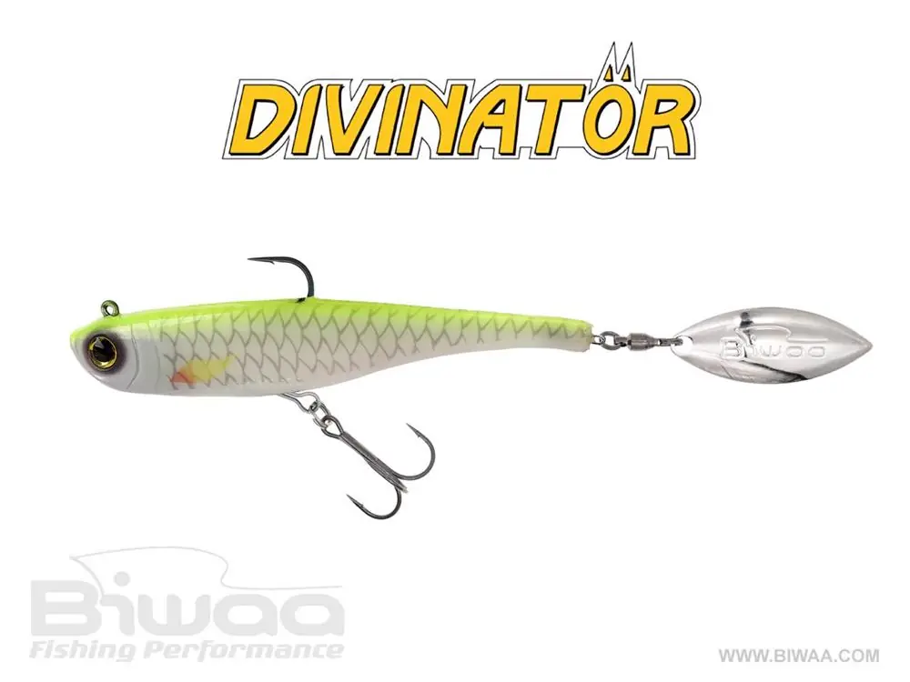 Speciale Aanbieding Shad Biwaa Divinator Junior 14cm 22g 25 Hi Viz tail spinner