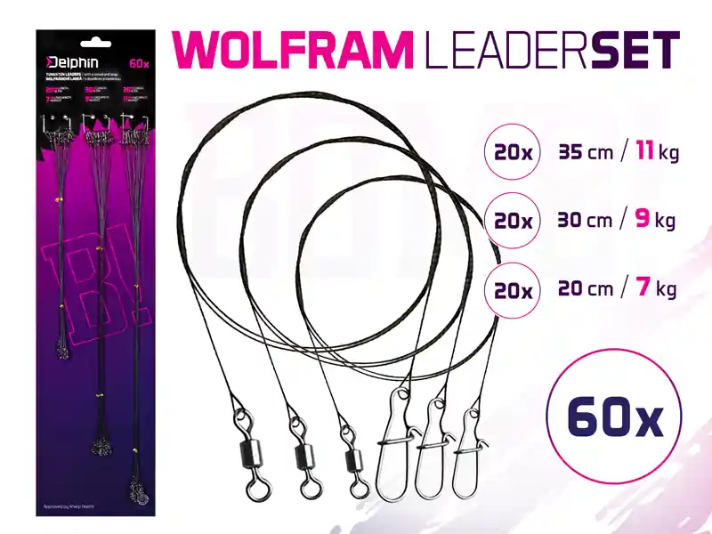 Actieprijs Delphin Szett BOMB! volfrám előke karabinerrel (60x /20,30,35cm/7,9,11kg)