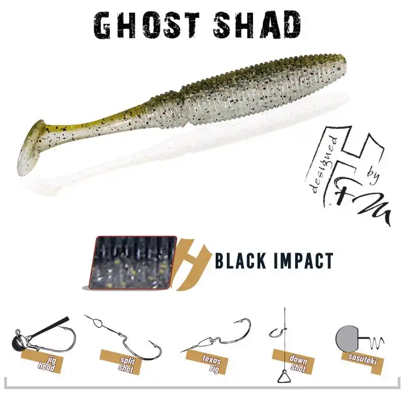 Herakles Ghost Shad 10cm Black Impact gumihal Hoge Kwaliteit