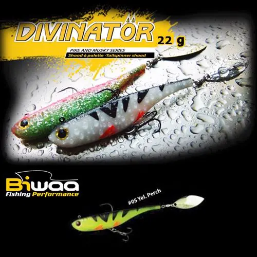 Premium Biwaa Divinator Junior 14cm 22g 05 Yellow Perch tail spinner