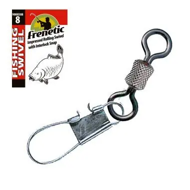 Actieprijs Frenetic Hengeres forgó kapoccsal, Frenetic Impressed Rolling Swivel With Interlock Snap, 6, 10db/ csomag, Fekete