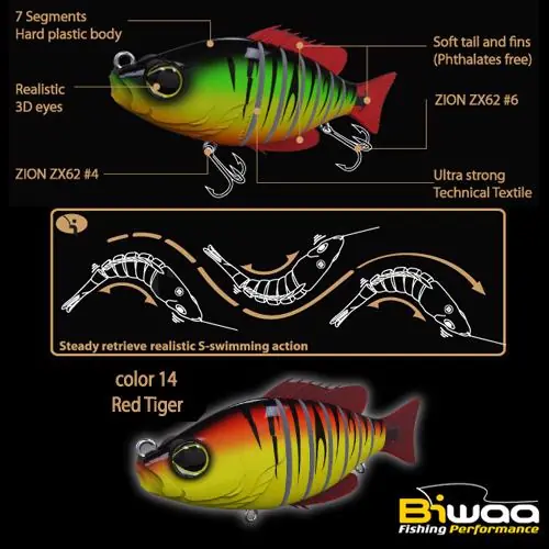 Biwaa Swimbait Seven S4" 10cm 17g 14 Red Tiger wobbler Gereduceerde Prijs
