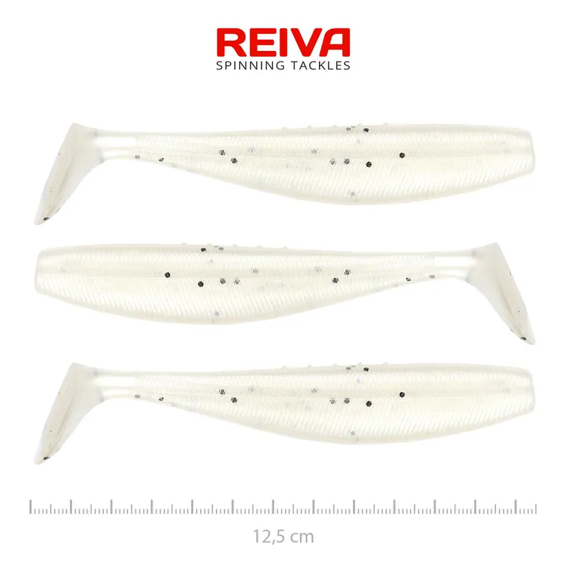 Beperkte Voorraad Reiva Flat Minnow shad 12,5cm 3db/cs (Pearl Dot) gumihal