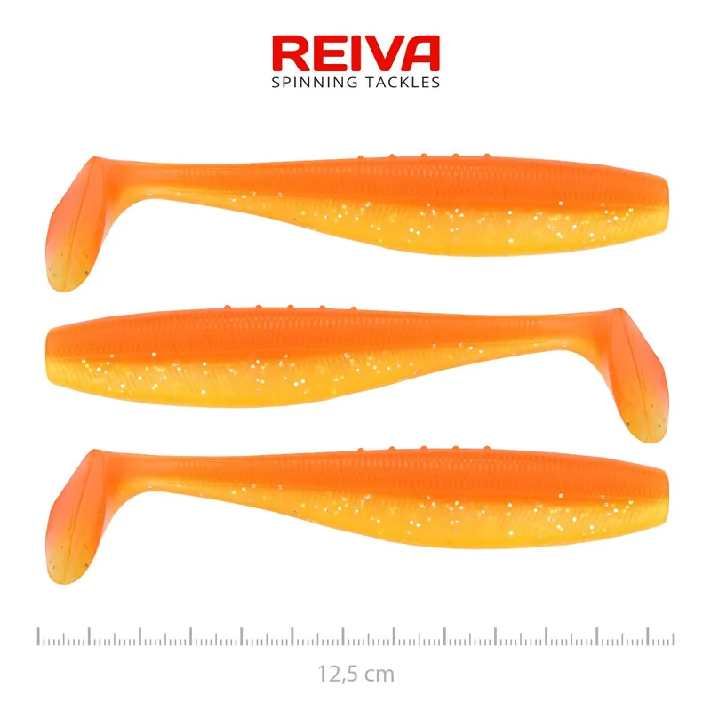 Finale Uitverkoop Reiva Flat Minnow shad 12,5cm 3db/cs (Shiny Orange) gumihal