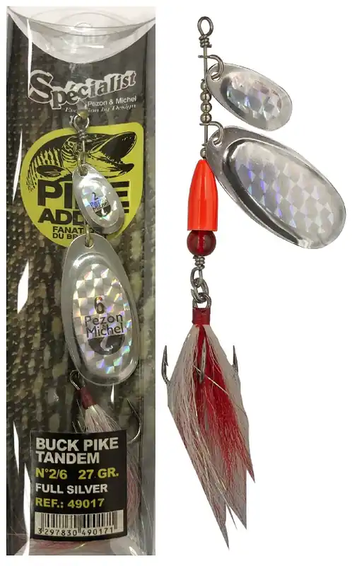 Pezon & Michel Körforgó villantó Buck Pike Tandem 27g Full Silver Seizoensaanbieding
