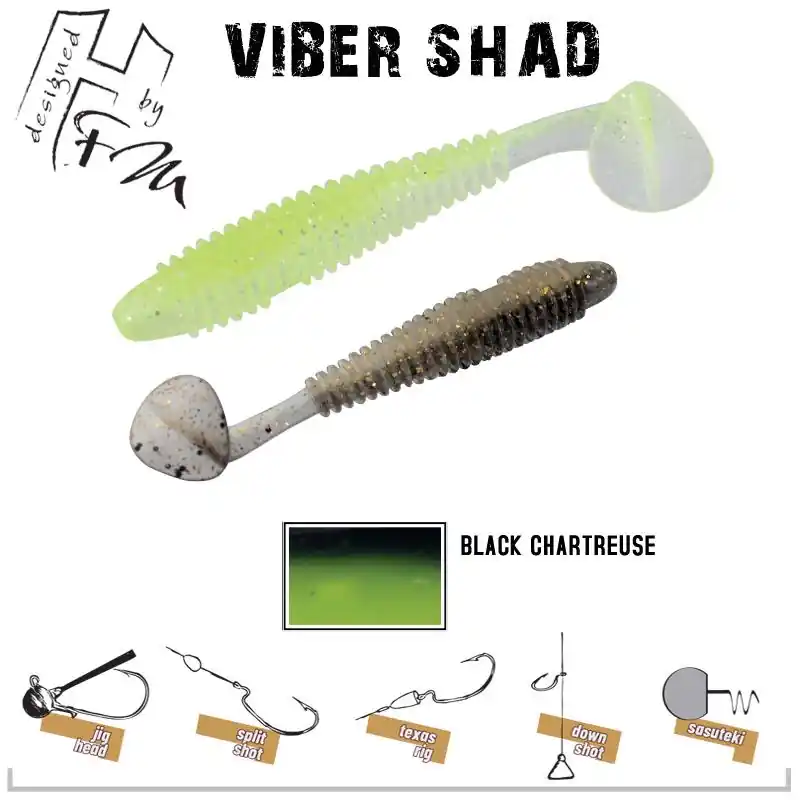 Must-Have Herakles Viber Shad 3.8" 9.7cm Black Chartreuse gumihal