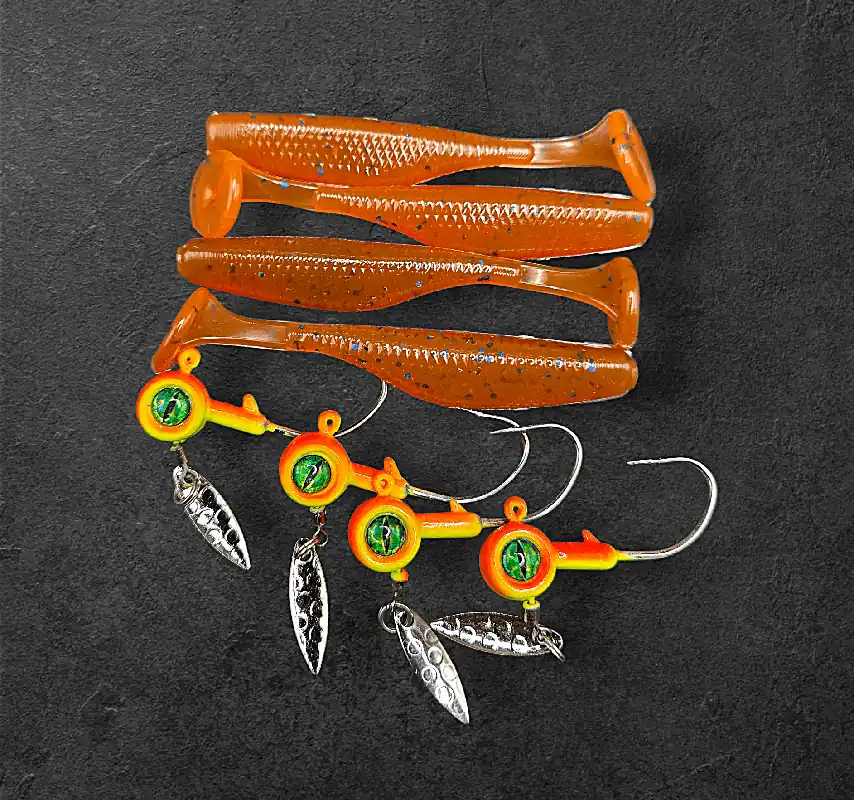 Alpha Tackle Paddleworm Flou Orange 10g jig / 7cm / 1db Uitverkoop