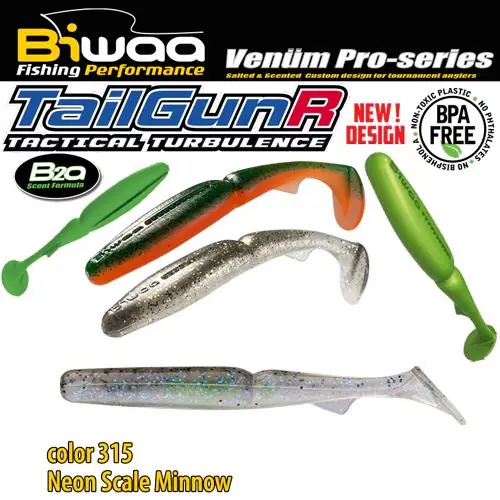 Weekendaanbieding Biwaa Tailgunr 3.5" 9cm 315 Neon Scale Minnow gumihal