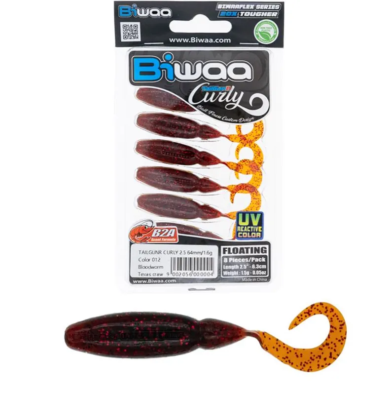 Beperkt Aanbod Biwaa Tailgunr Curly 2.5" 6.3cm 012 Bloodworm Texas Craw gumihal