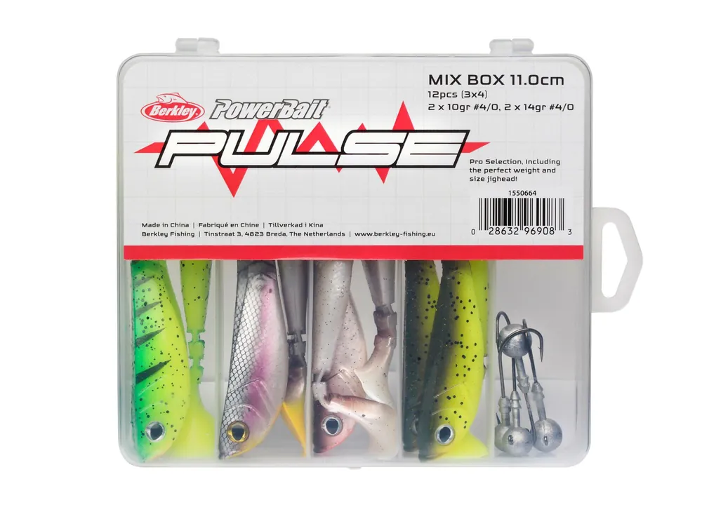 Berkley PowerBait Pulse Shad Box 11cm incl Jigheads 12/4ps gumihal Finale Uitverkoop
