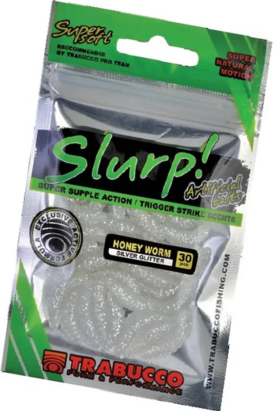 Trabucco Slurp Bait Honey Worm XL Silver Glitter 25 db ezüstös méhlárva Betrouwbaar