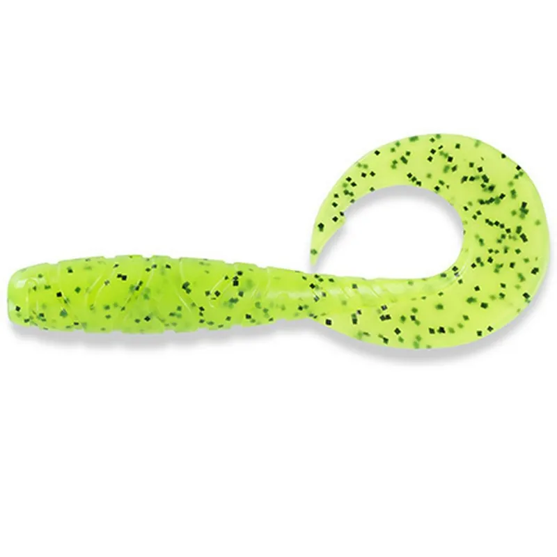 Fishup_Mighty Grub 4.5" 4Pcs.055 - Chartreuse/Black gumihal Bestel Nu