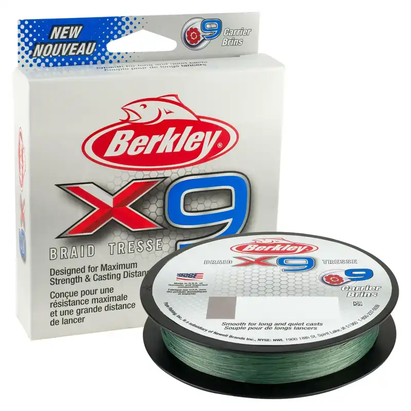 Koop Online Berkley x9 Braid; 300m 328yd, 0,20mm, 20,6kg, Low-Vis Green fonott pergető zsinór