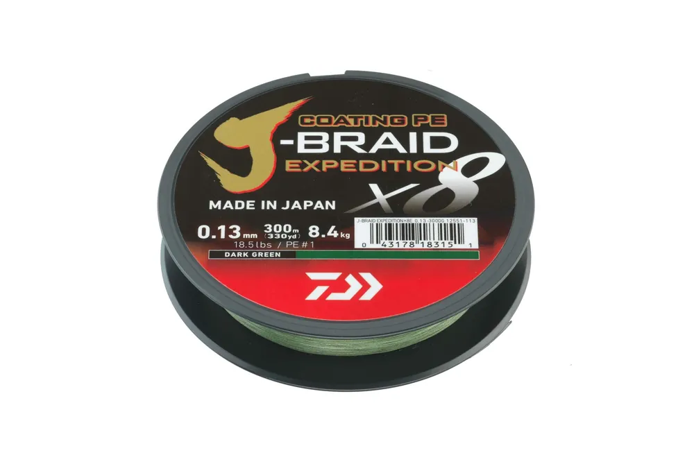 Exclusieve Aanbieding Daiwa J-Braid Expedition X8 dark green, 150m, 0.13mm
