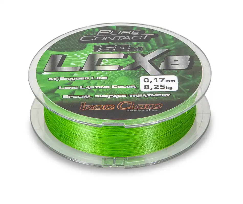 IRON CLAW Pure Contact LCX8 Green fonott zsinór / 0,19mm / 150m / 10,05kg Seizoensaanbieding