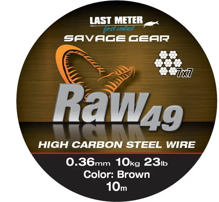 Savage Gear RAW49 STEELWIRE 10M 0.36MM 11KG UNC.BRWN harapásálló fém előke Koop Vandaag