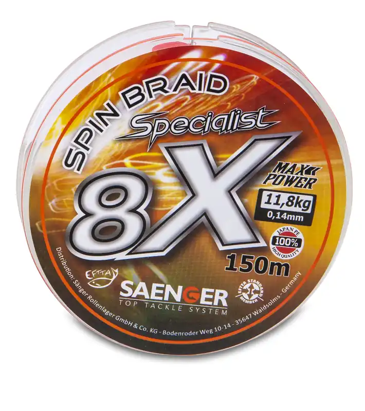 Saenger 8X fonott zsinór narancssárga 0,18mm / 150m / 15,9kg Snelle Levering