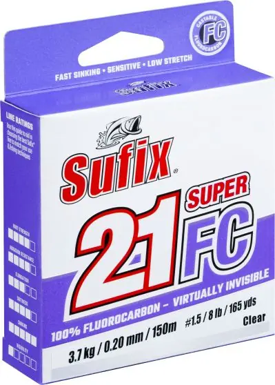 Sufix SUPER 21 FLUORO CLEAR 0,25mm 5,9kg 50M Actieprijs