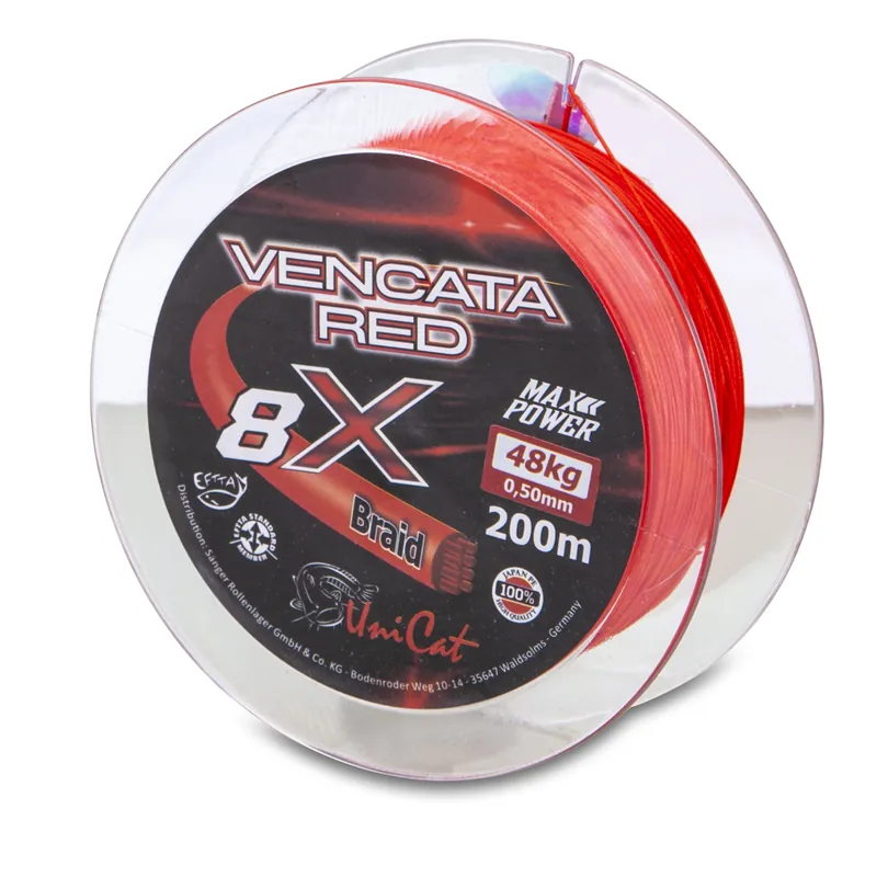 Uni Cat Vencata Red 8X harcsás fonott zsinór 0,37mm / 200m / 34kg Snelle Levering
